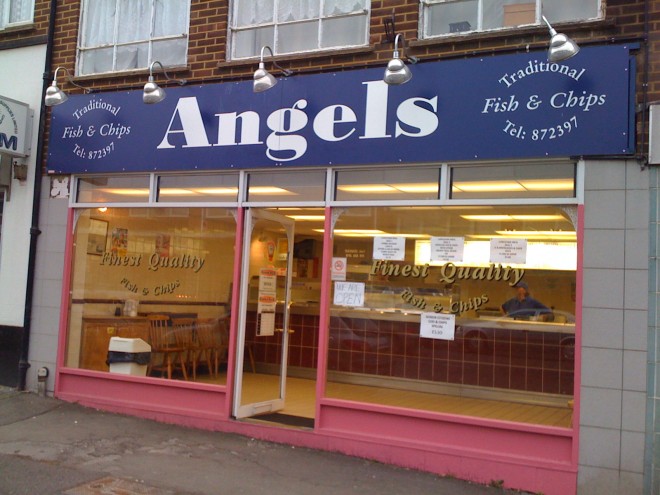 Angels fish and chip shop sign